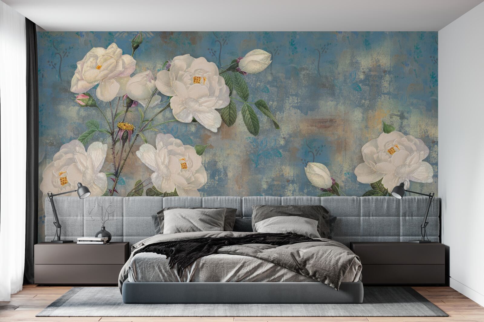 Fototapeta białe róże na gałęziach