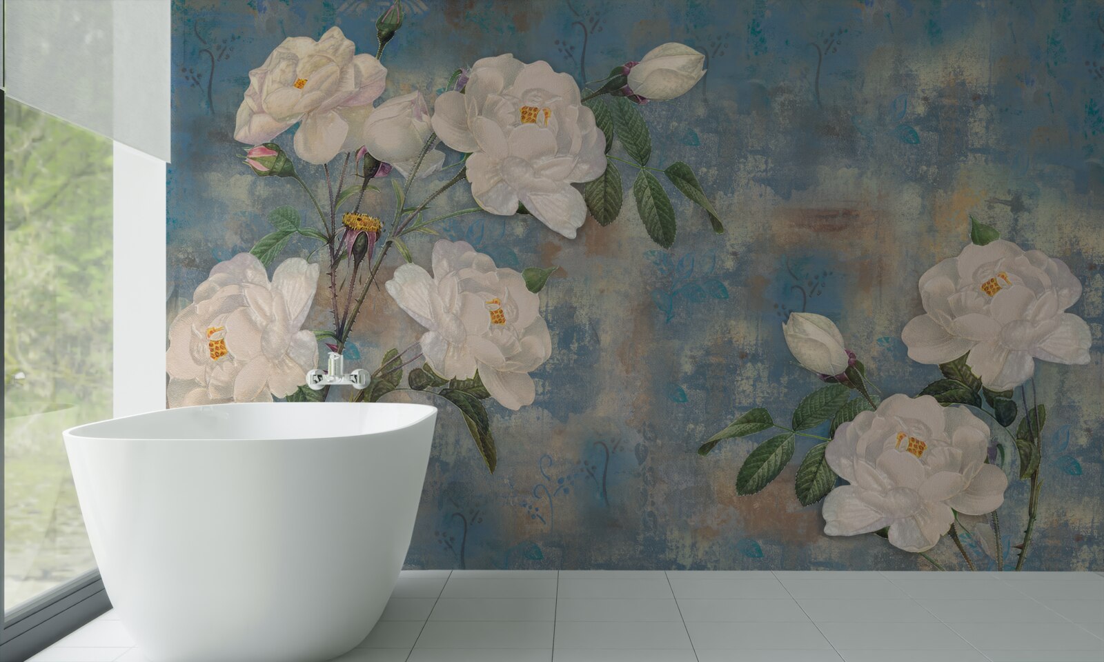 Fototapeta białe róże na gałęziach