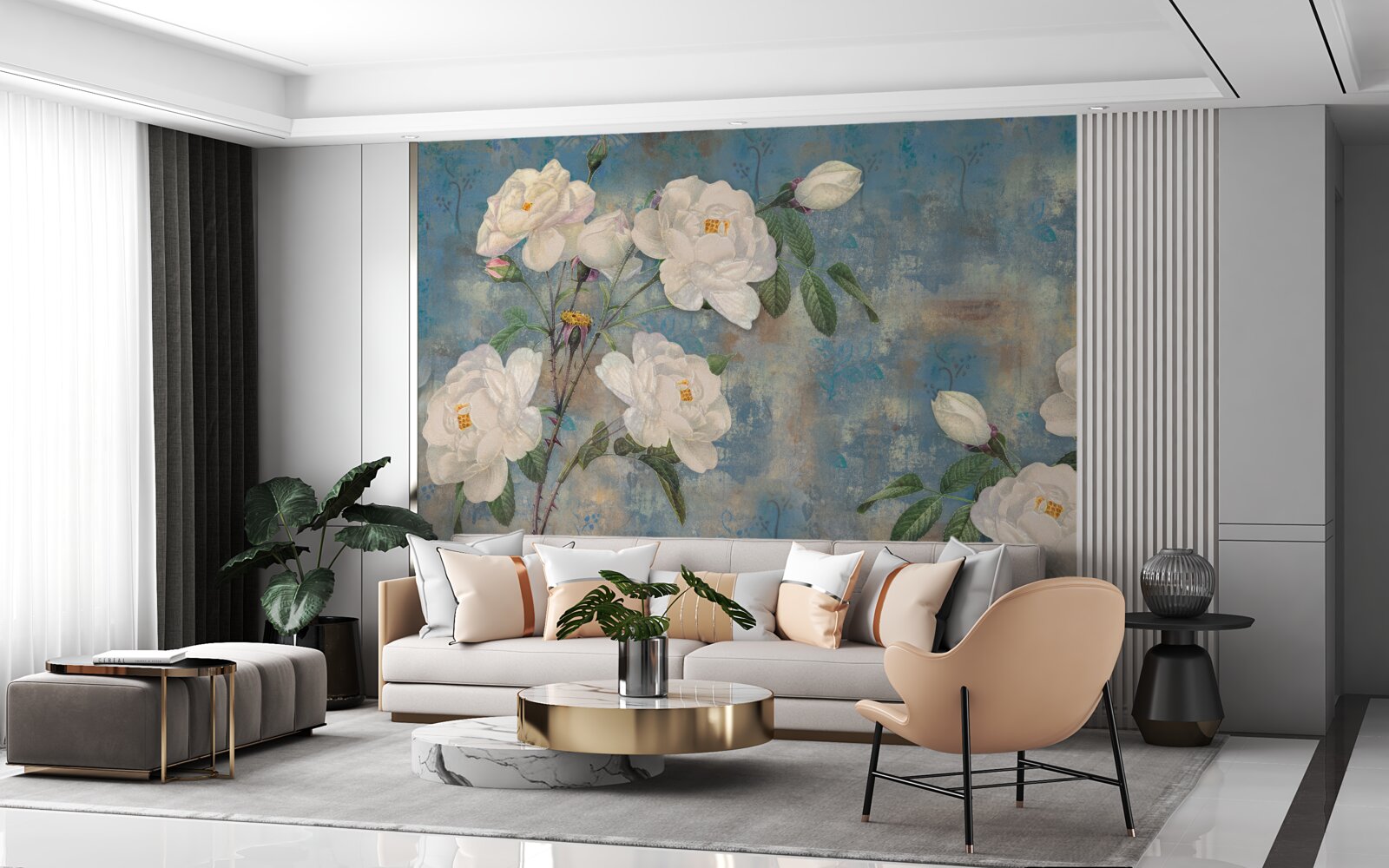 Fototapeta białe róże na gałęziach