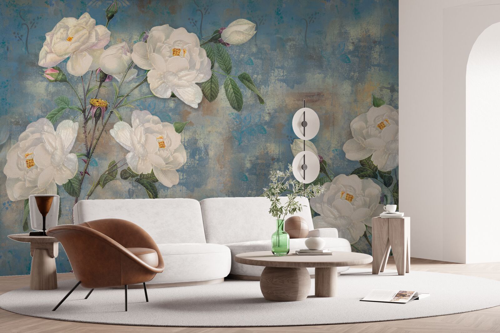 Fototapeta białe róże na gałęziach