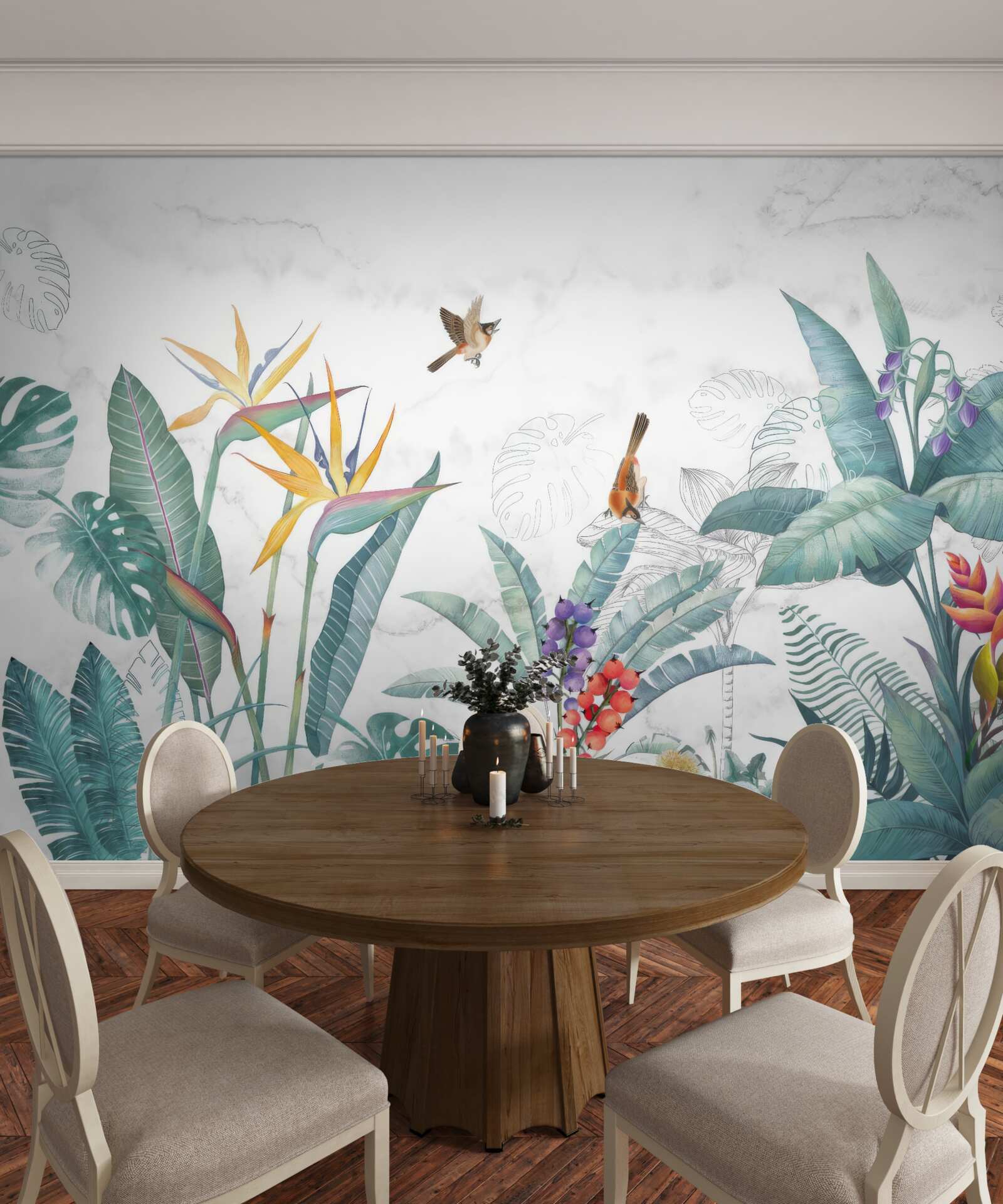 Fototapeta różne liście i ptaki