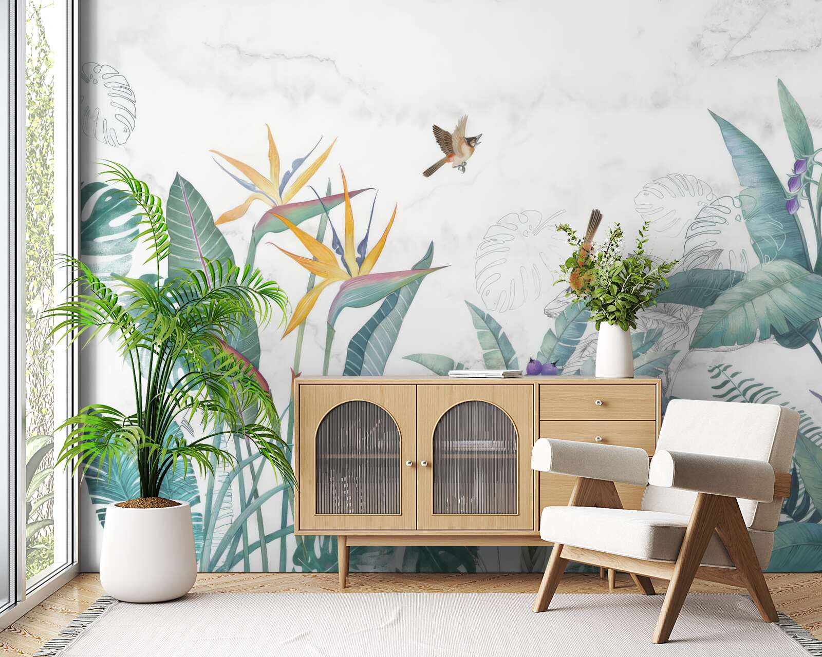 Fototapeta różne liście i ptaki