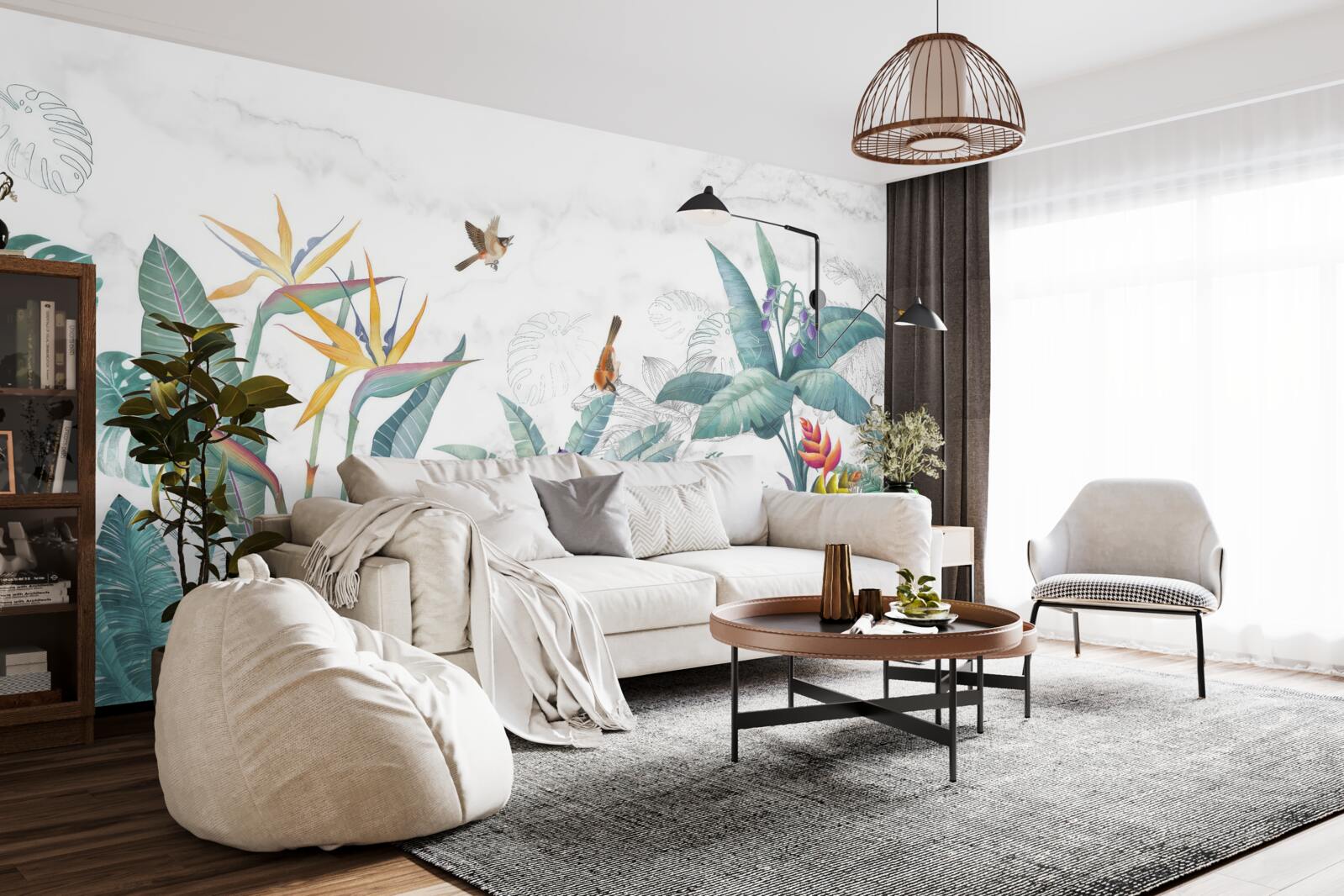 Fototapeta różne liście i ptaki