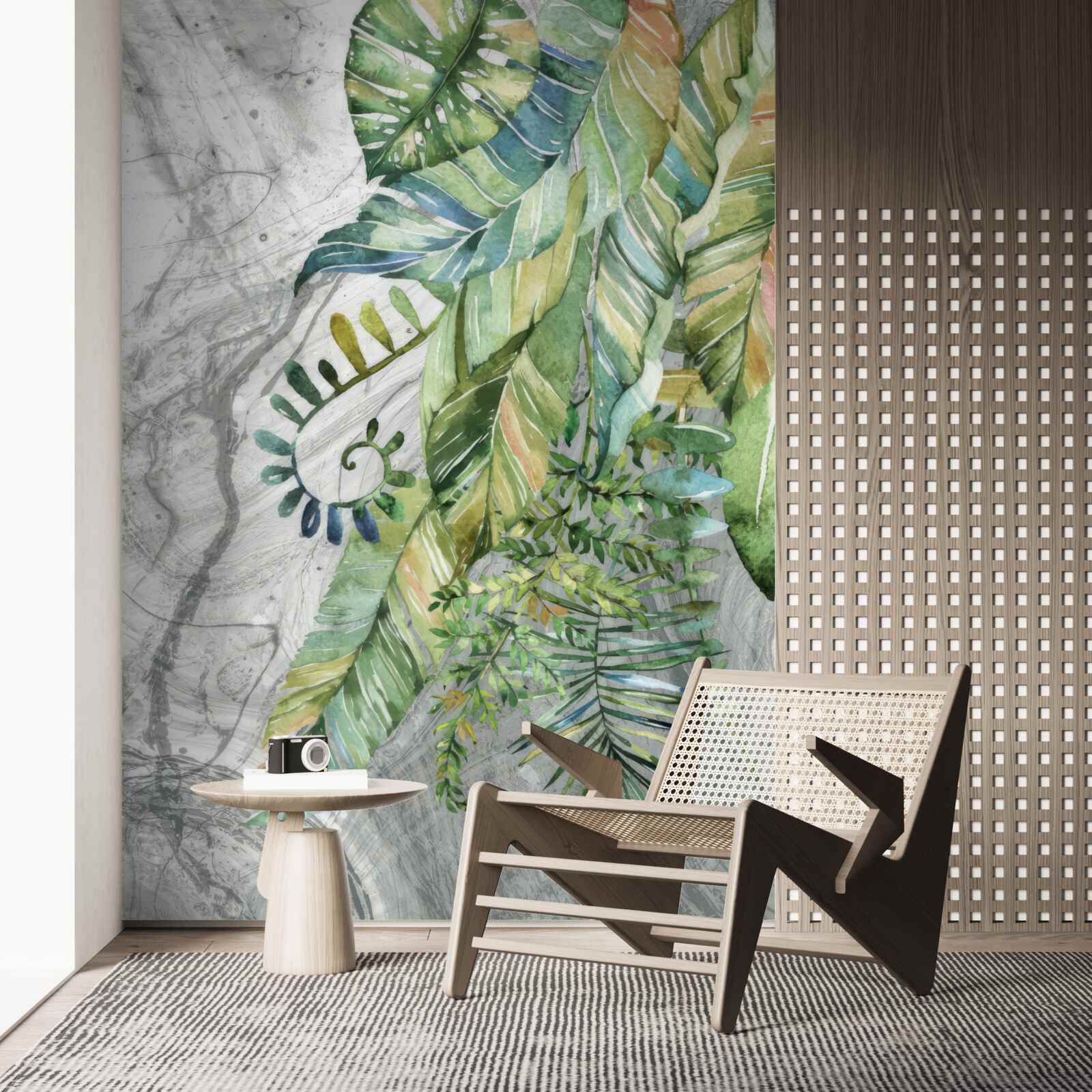 Fototapeta liście różnych typów na szarym tle