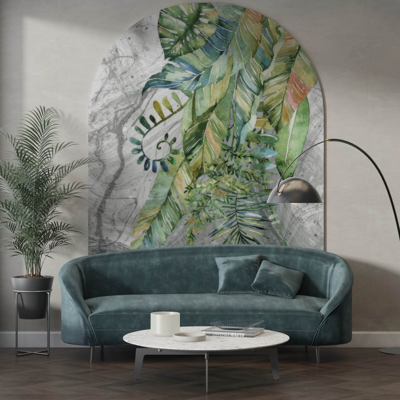 Fototapeta liście różnych typów na szarym tle