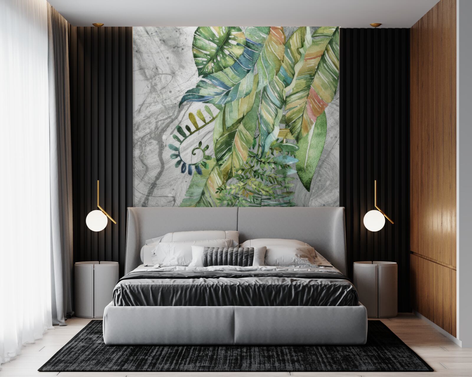 Fototapeta liście różnych typów na szarym tle