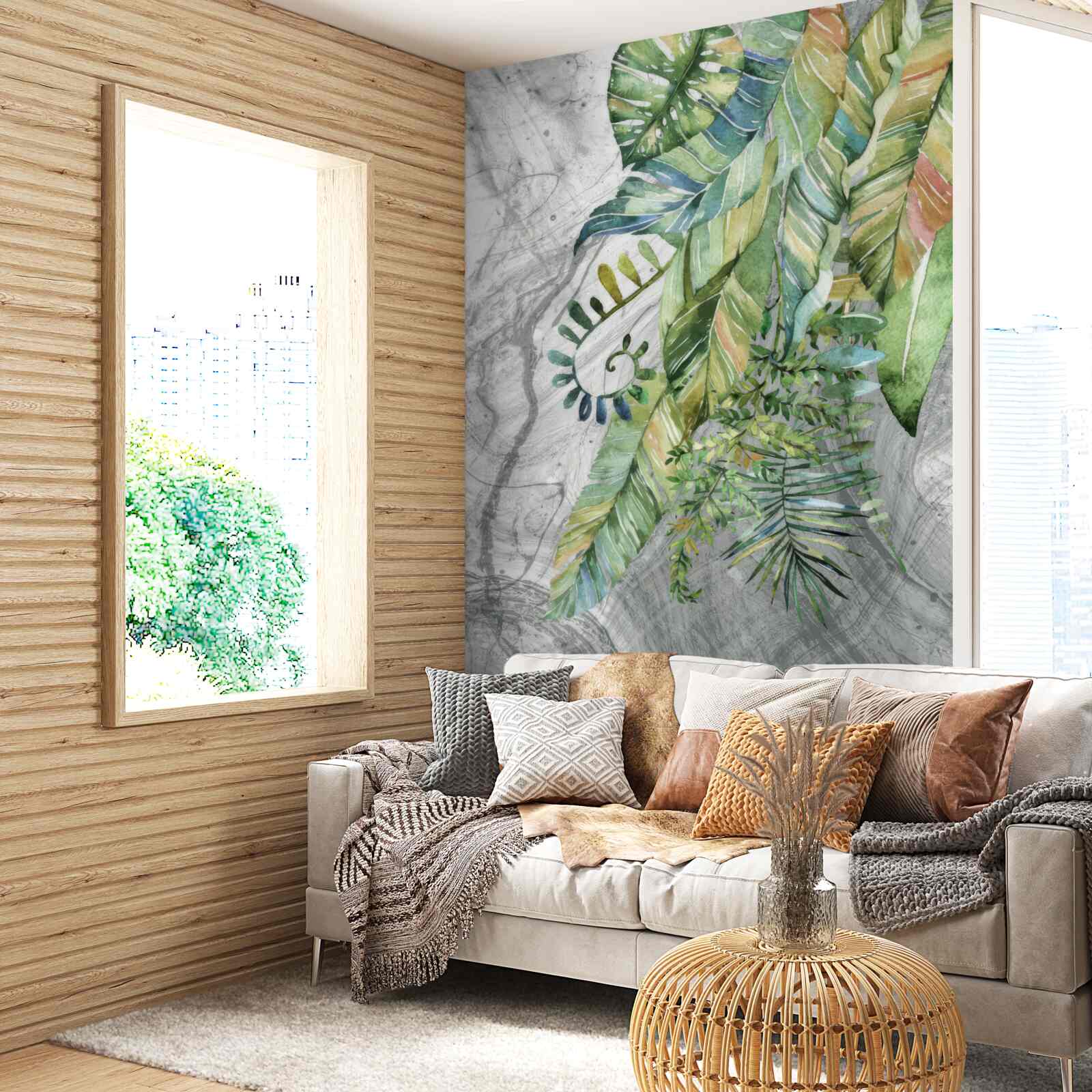 Fototapeta liście różnych typów na szarym tle