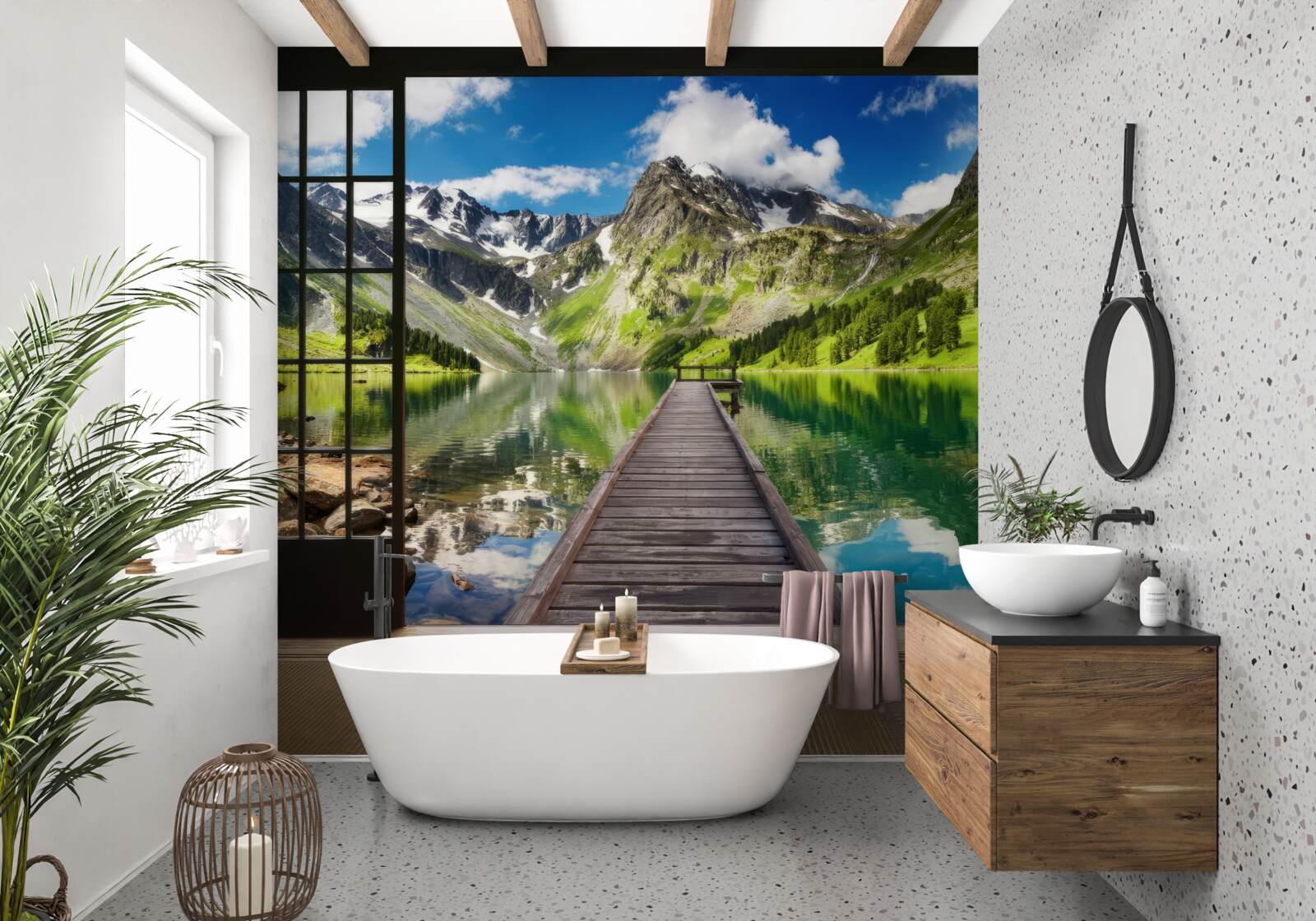 Fototapeta krajobraz gór otwierających się z okna