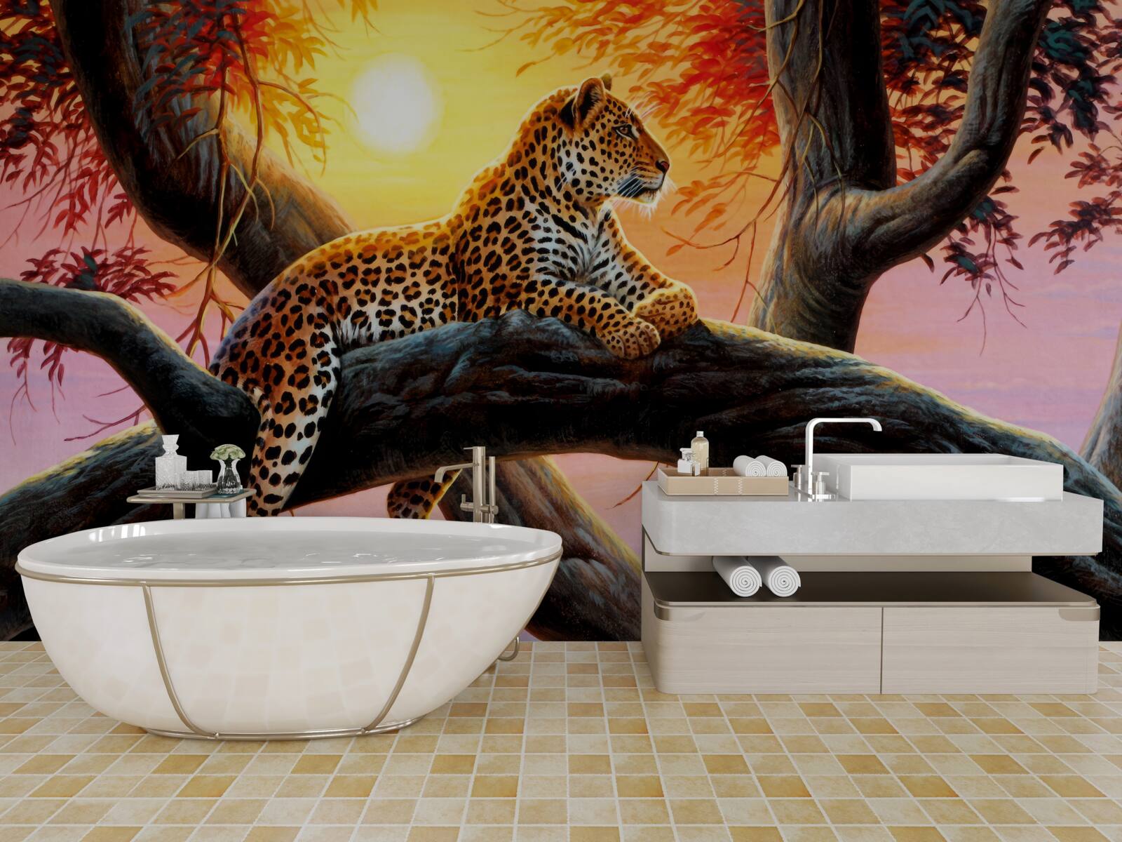 Fototapeta gepard siedzi na drzewie