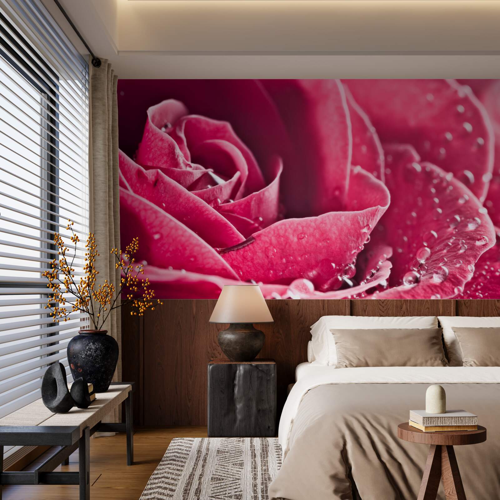 Fototapeta duża róża z kroplami wilgoci