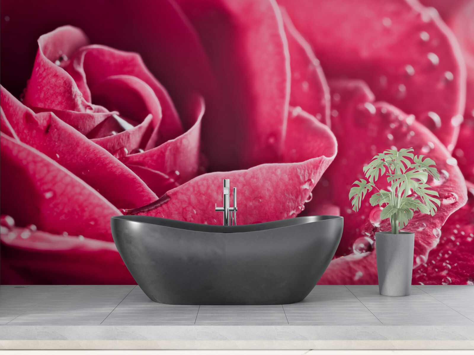 Fototapeta duża róża z kroplami wilgoci