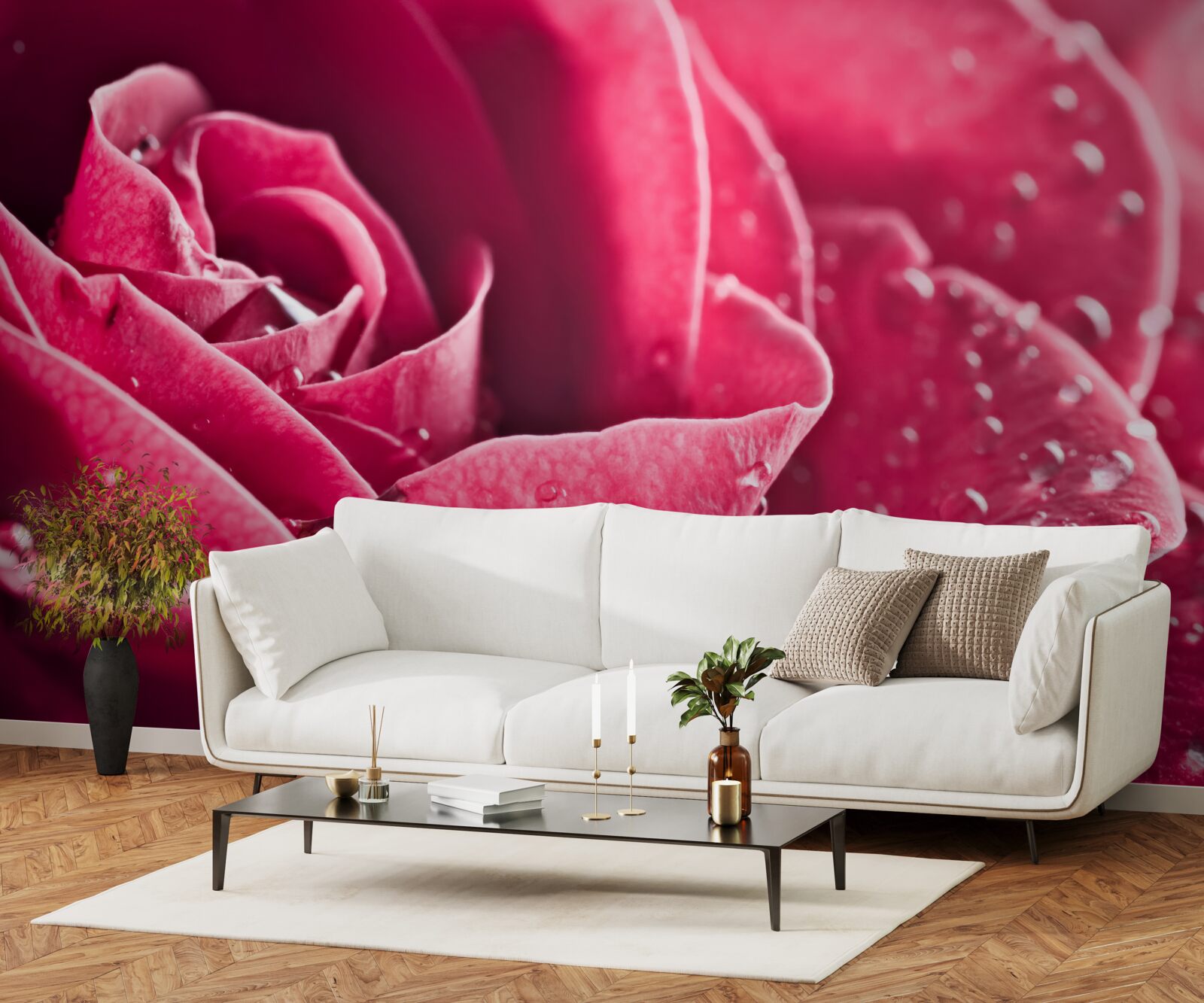 Fototapeta duża róża z kroplami wilgoci