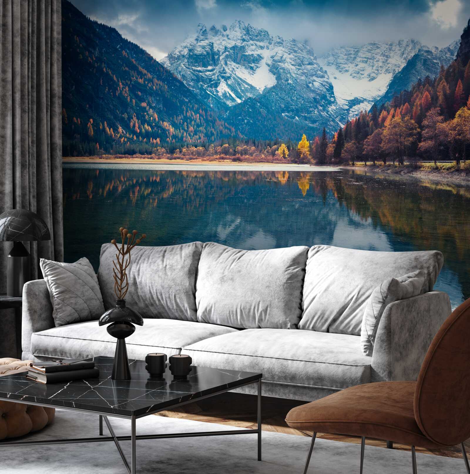 Fototapeta majestatyczne szczyty i płynąca rzeka