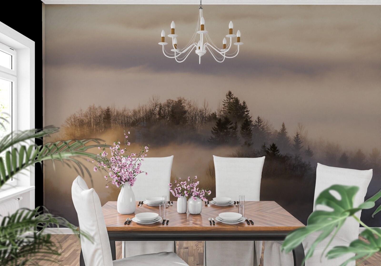 Fototapeta gęsta mgła wśród drzew