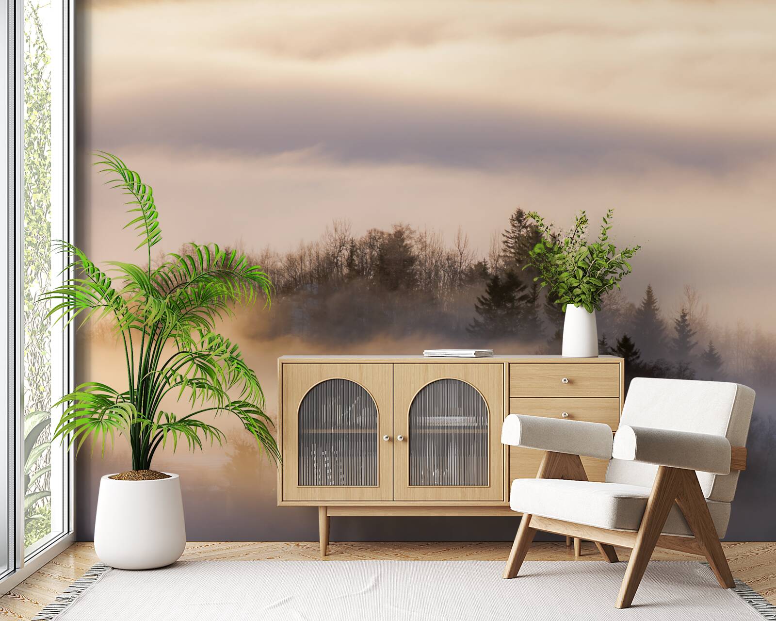 Fototapeta gęsta mgła wśród drzew