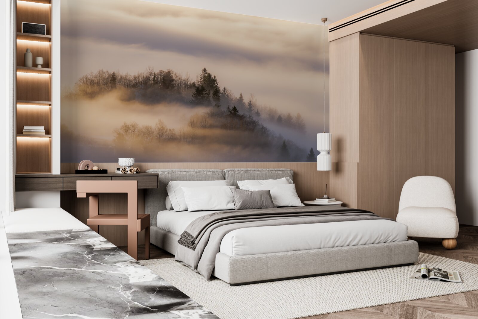 Fototapeta gęsta mgła wśród drzew