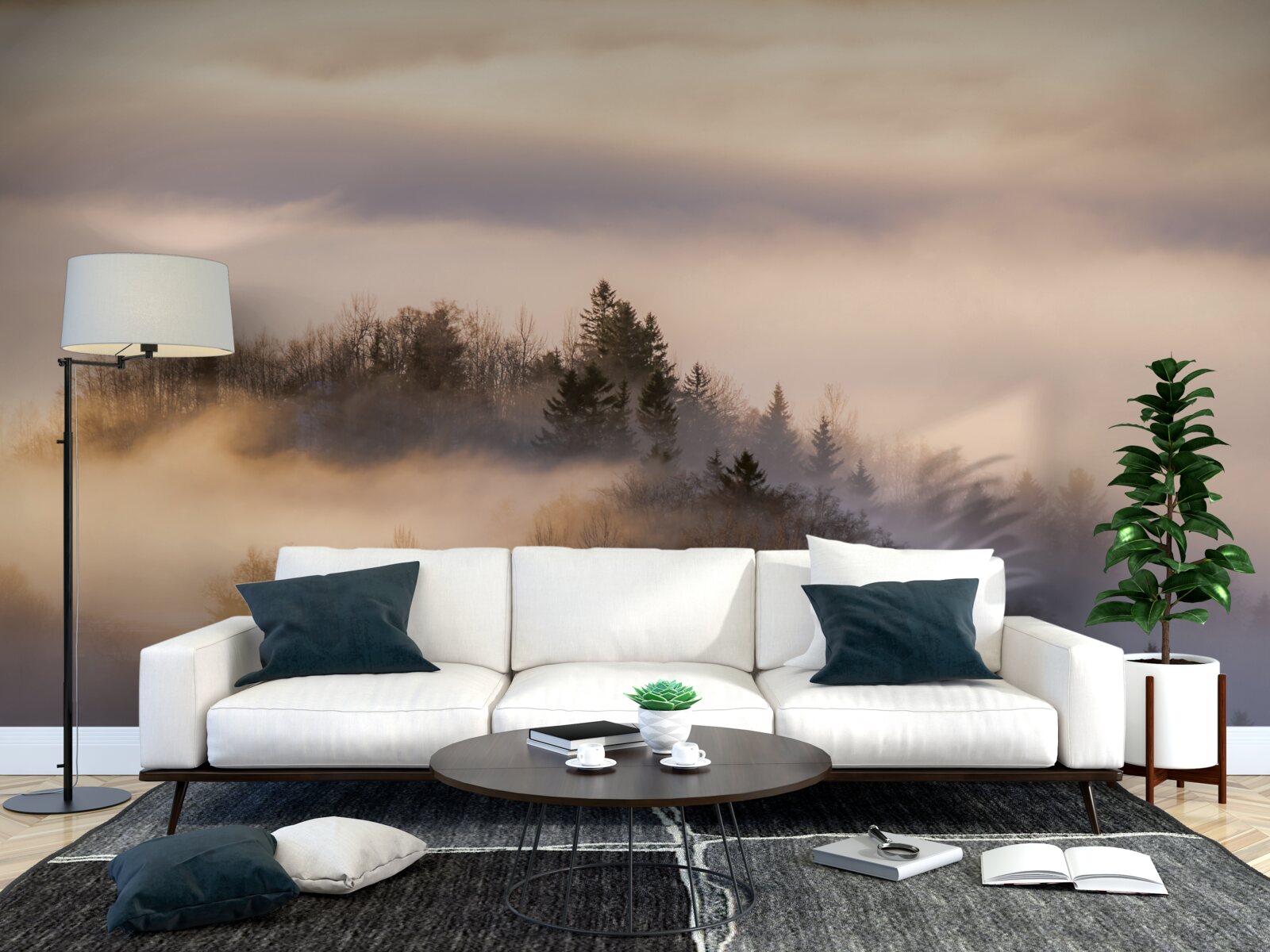 Fototapeta gęsta mgła wśród drzew