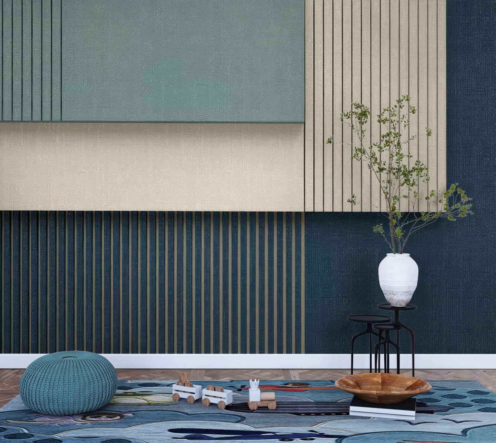 Fototapeta tło w kolorach niebieskim, beżowym i zielonym