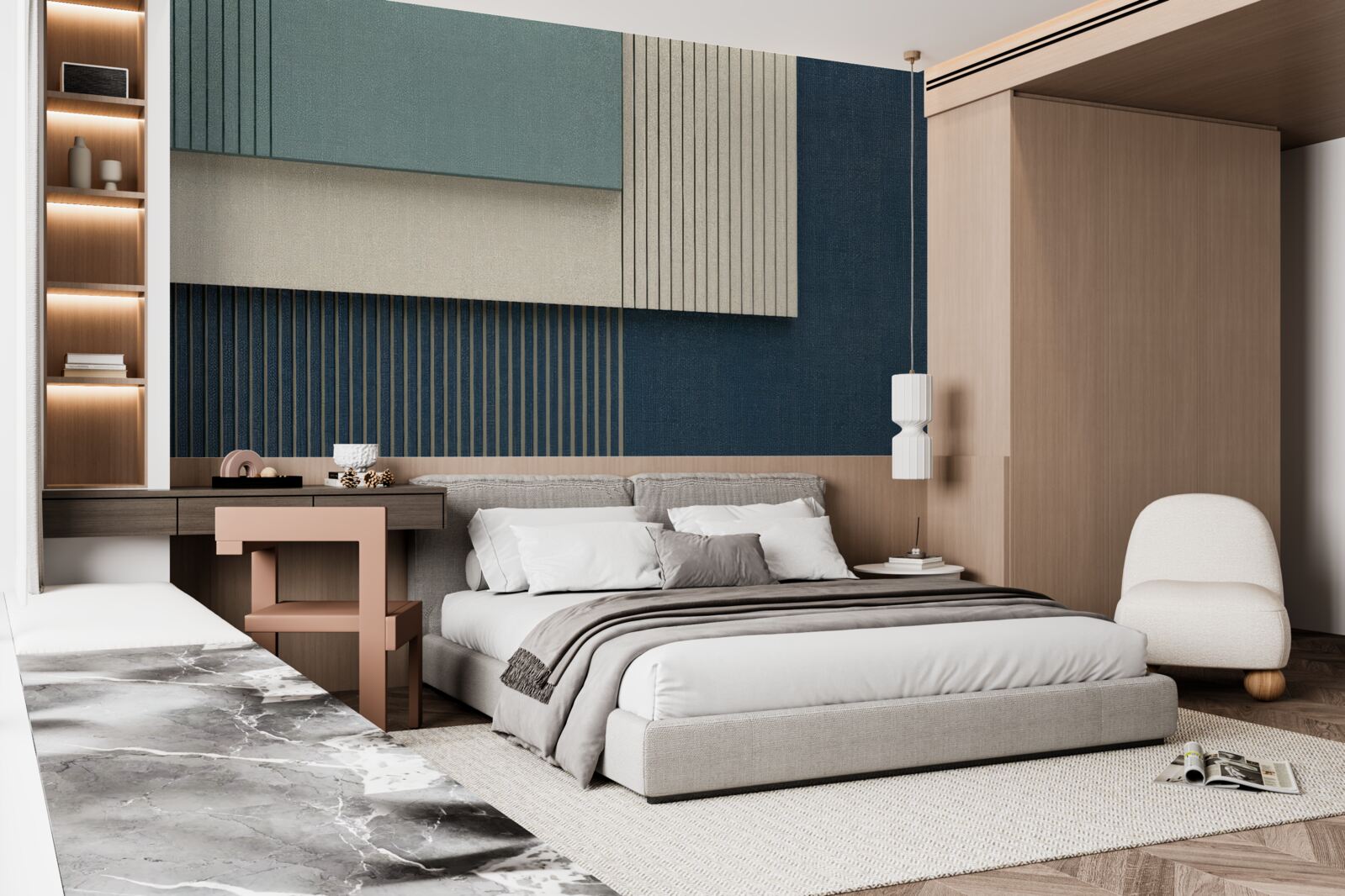 Fototapeta tło w kolorach niebieskim, beżowym i zielonym