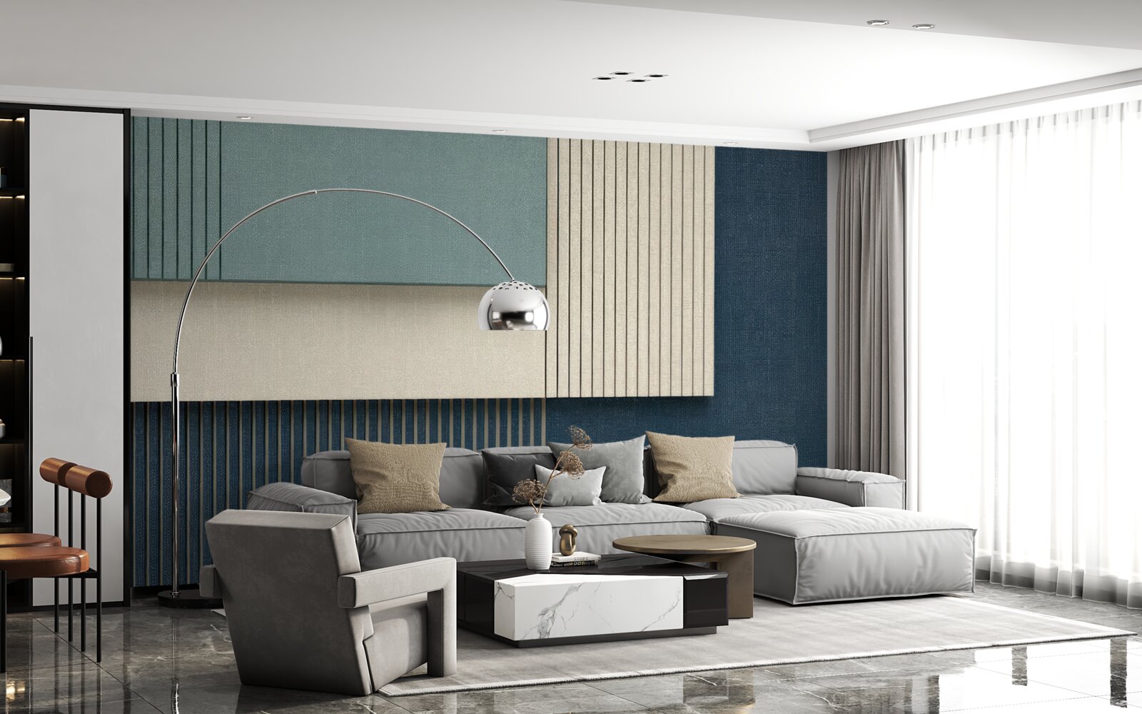 Fototapeta tło w kolorach niebieskim, beżowym i zielonym