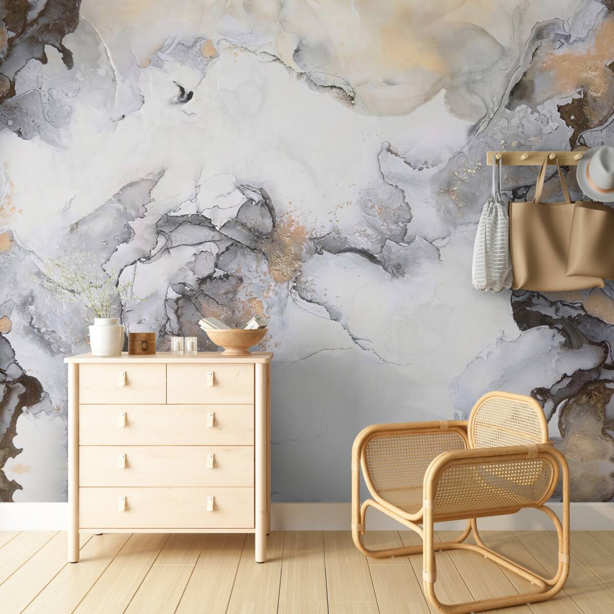 Fototapeta abstrakcja w odcieniach bieli, szarości i złota