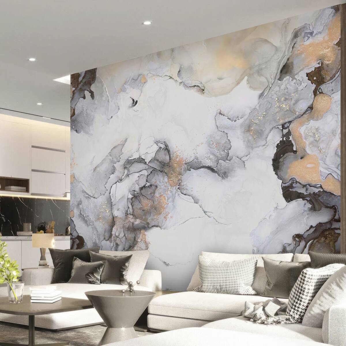 Fototapeta abstrakcja w odcieniach bieli, szarości i złota