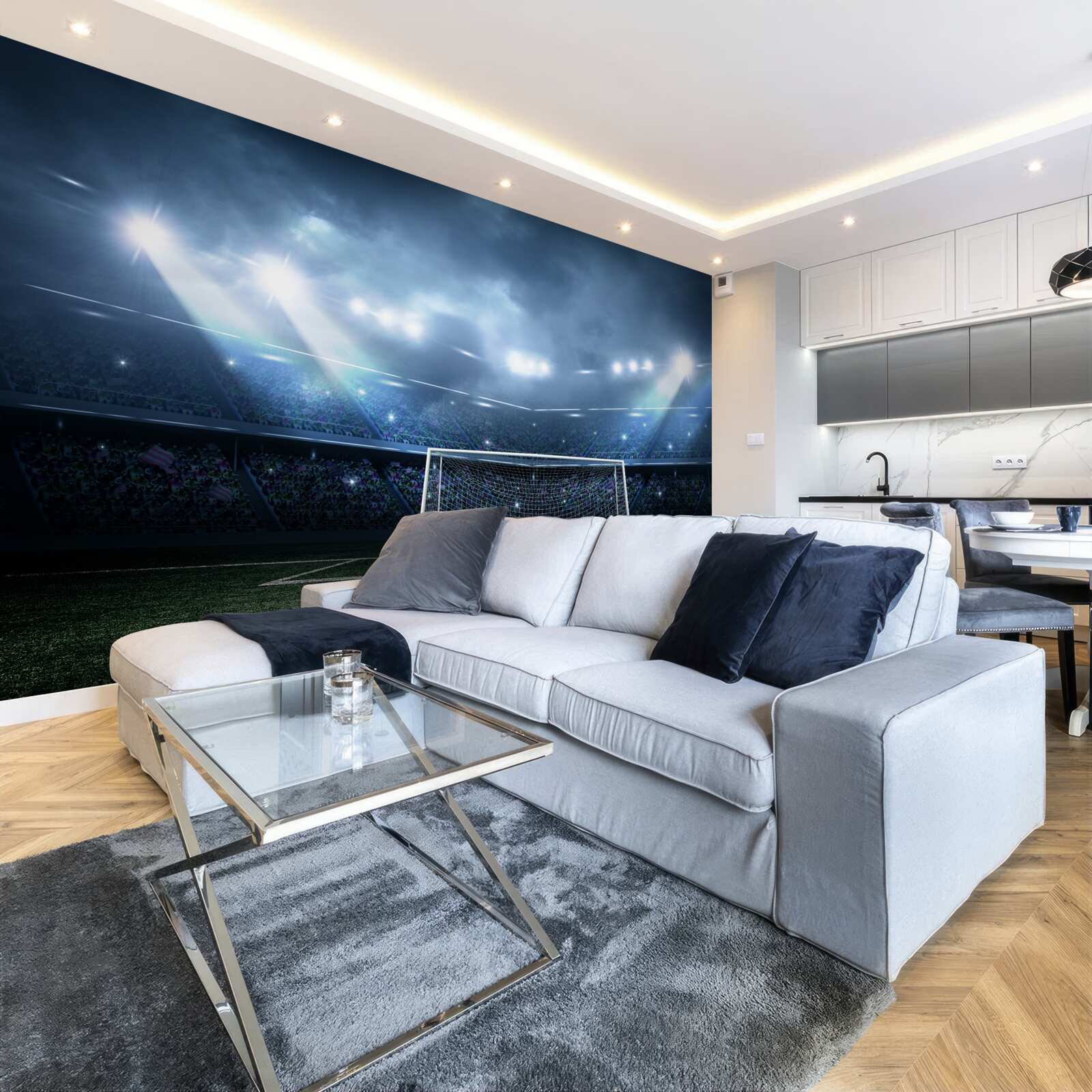 Fototapeta boisko do piłki nożnej oświetlone reflektorami