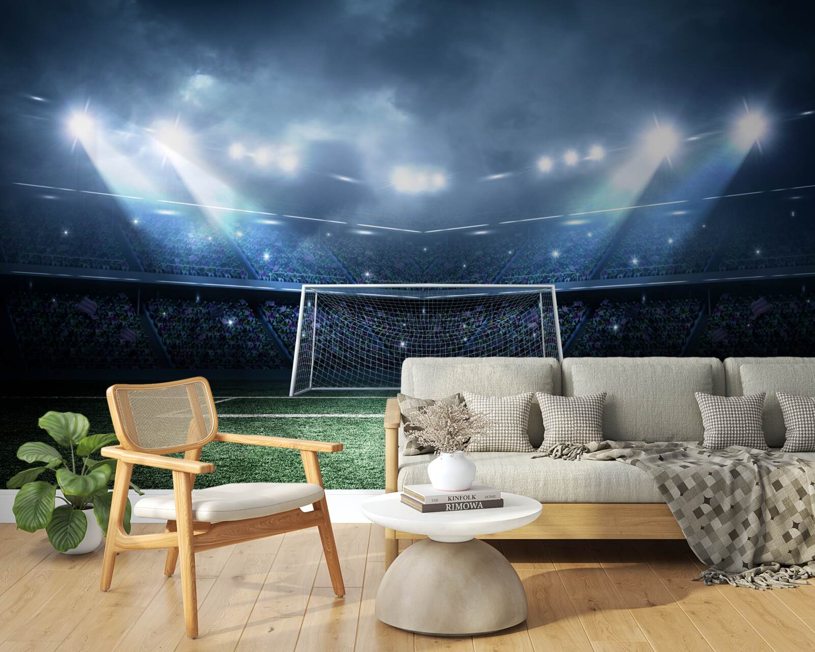 Fototapeta boisko do piłki nożnej oświetlone reflektorami