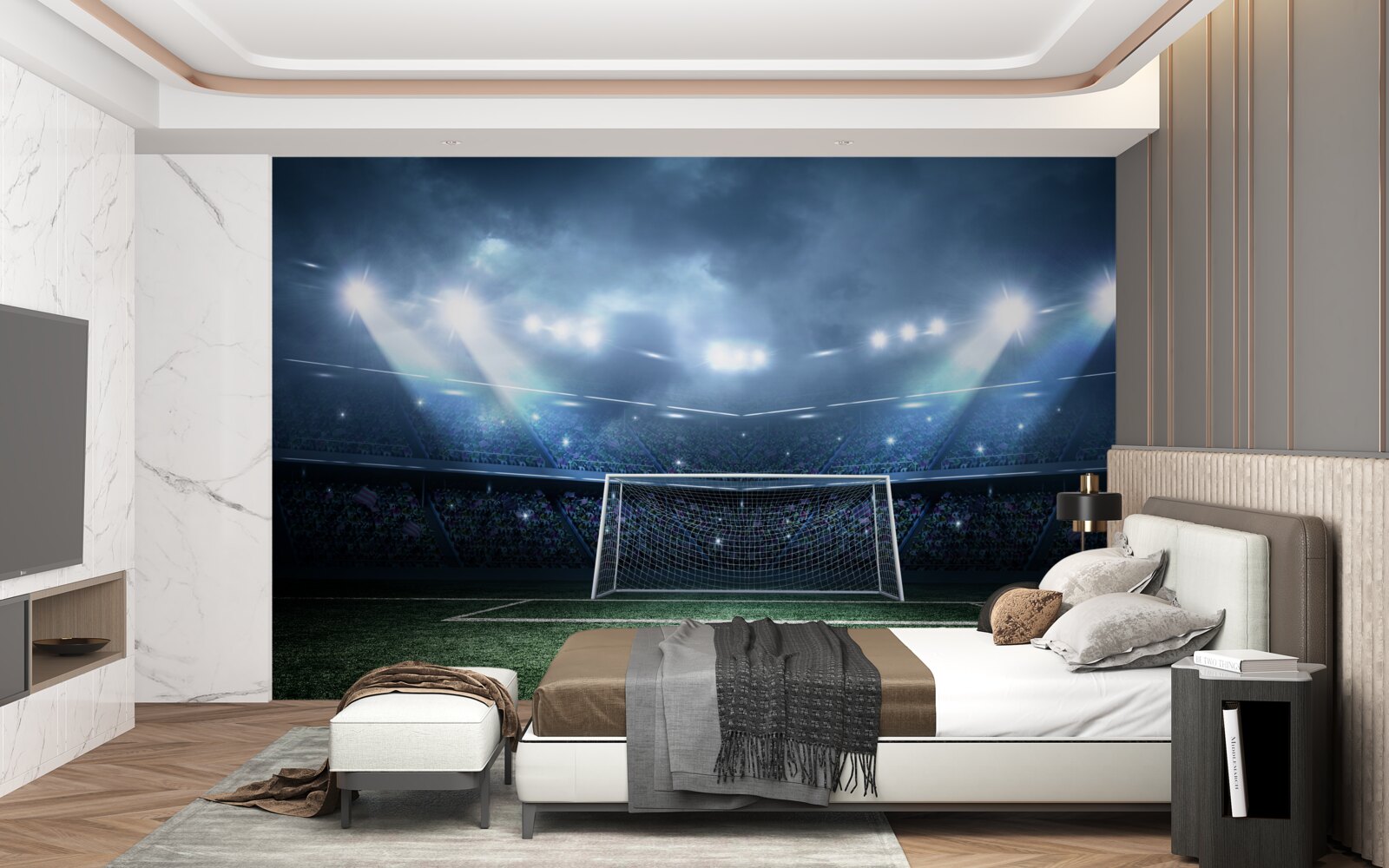 Fototapeta boisko do piłki nożnej oświetlone reflektorami