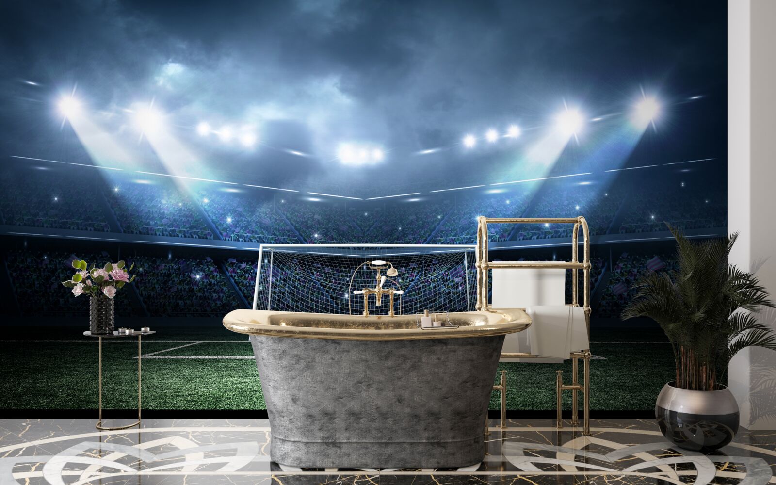 Fototapeta boisko do piłki nożnej oświetlone reflektorami