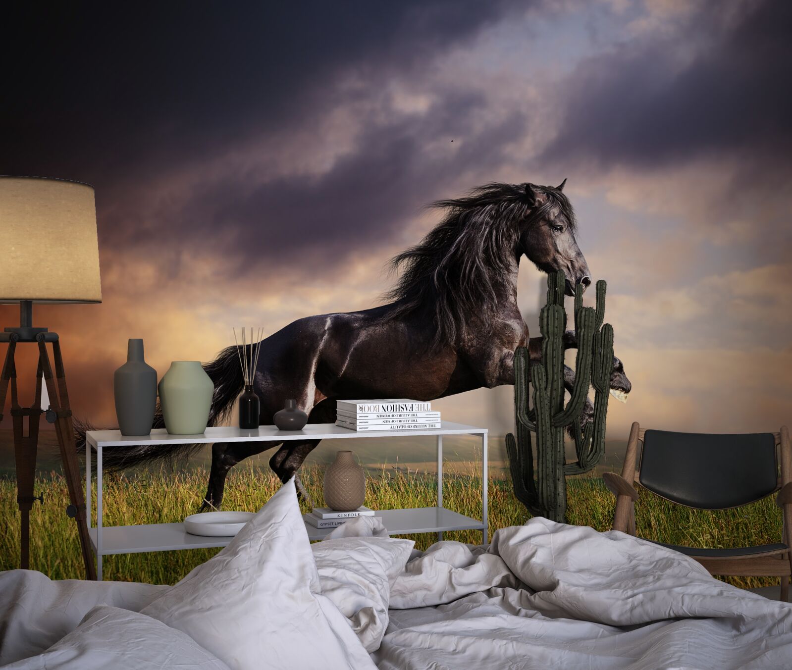 Fototapeta koń galopuje na tle ciemnego nieba