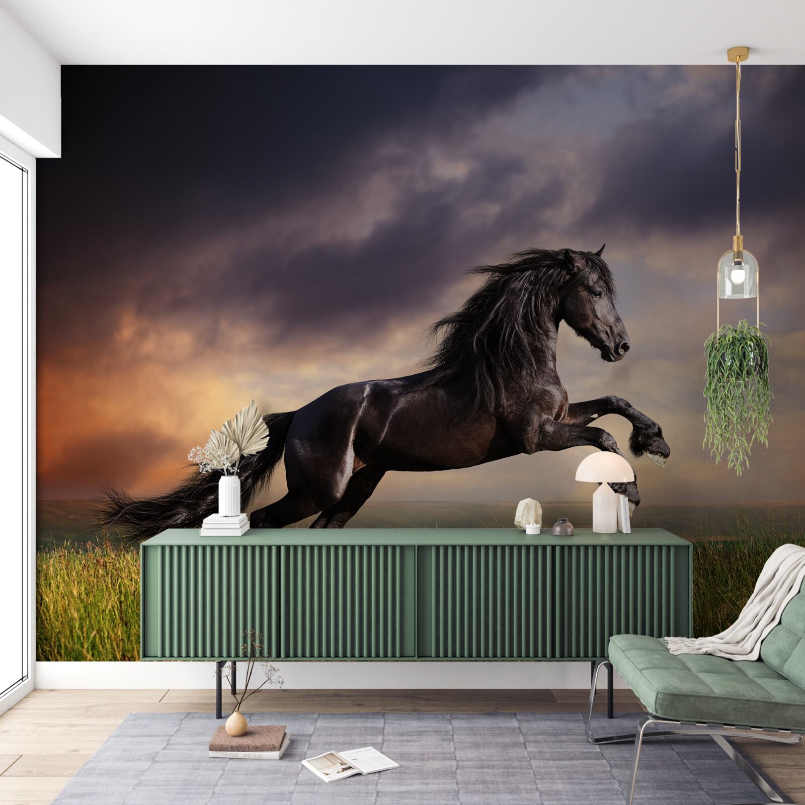 Fototapeta koń galopuje na tle ciemnego nieba