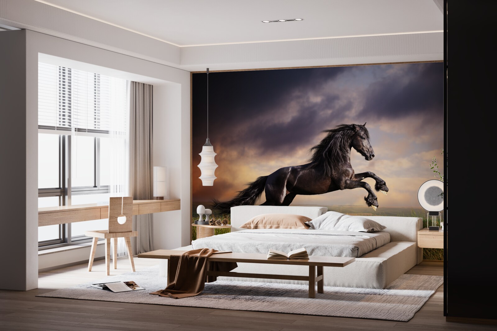 Fototapeta koń galopuje na tle ciemnego nieba