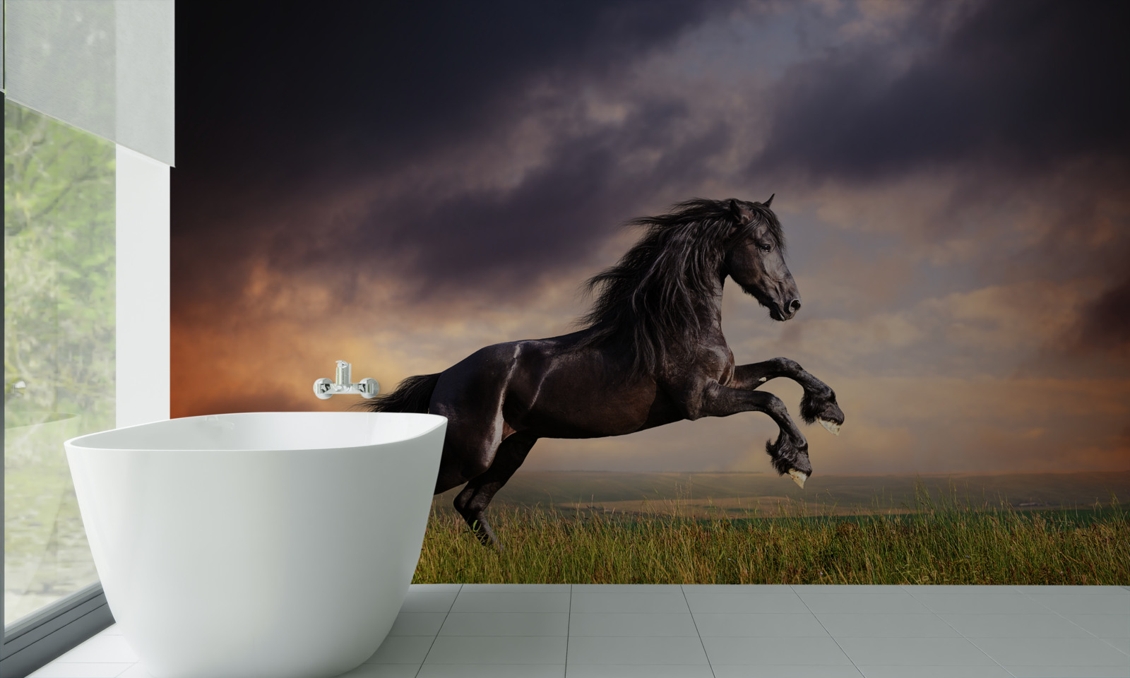 Fototapeta koń galopuje na tle ciemnego nieba