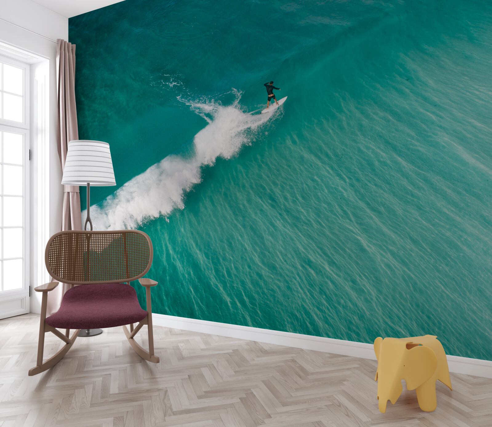 Fototapeta samotny surfer w bezkresie oceanu