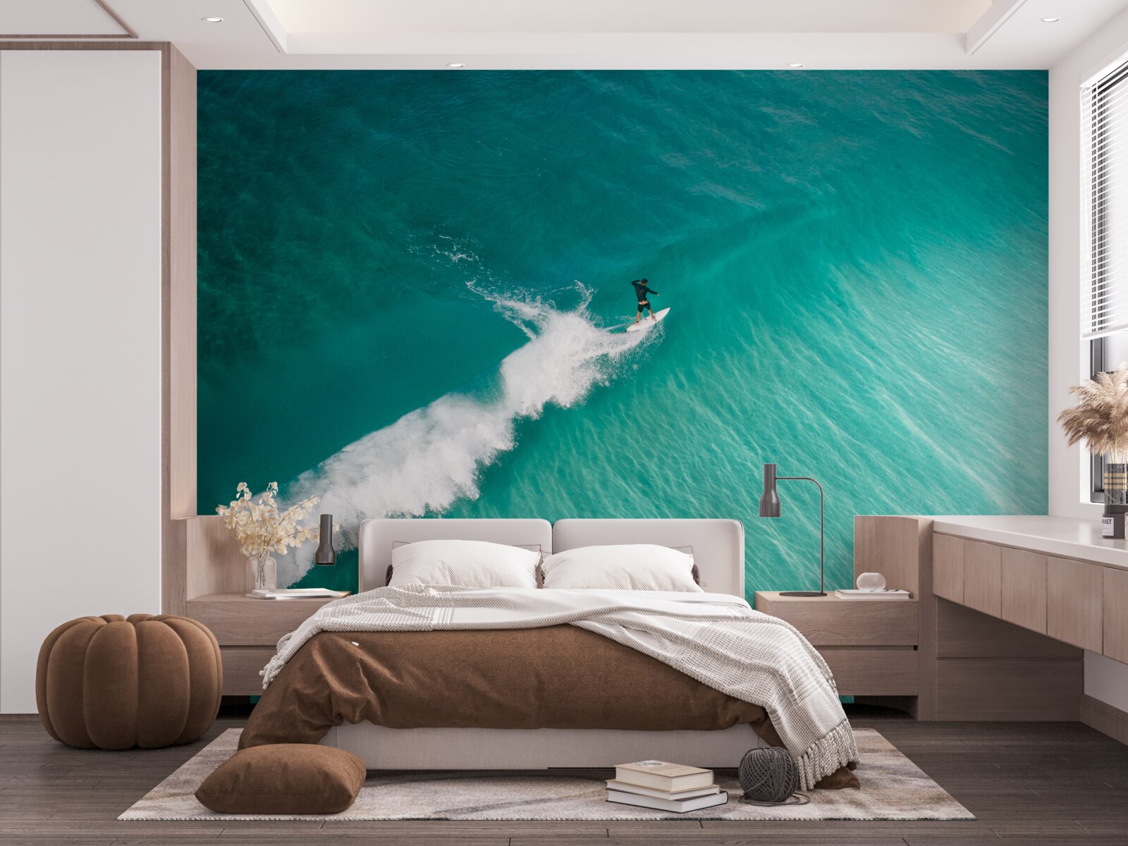 Fototapeta samotny surfer w bezkresie oceanu