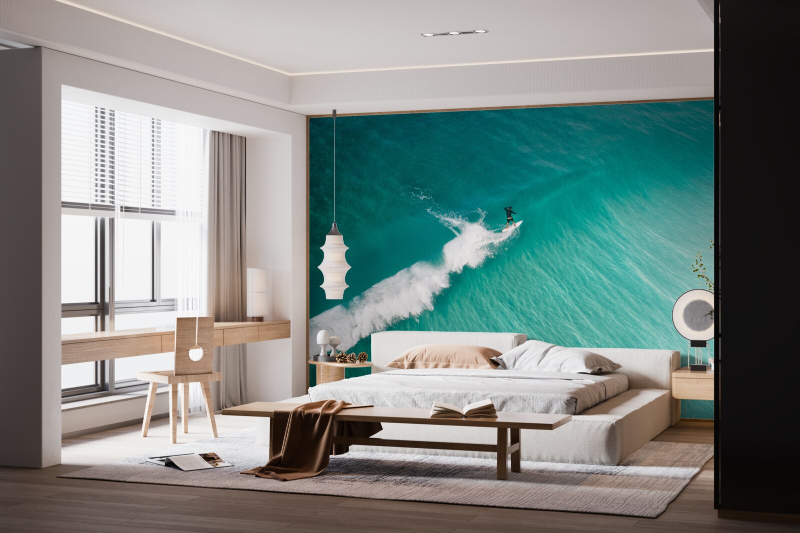 Fototapeta samotny surfer w bezkresie oceanu