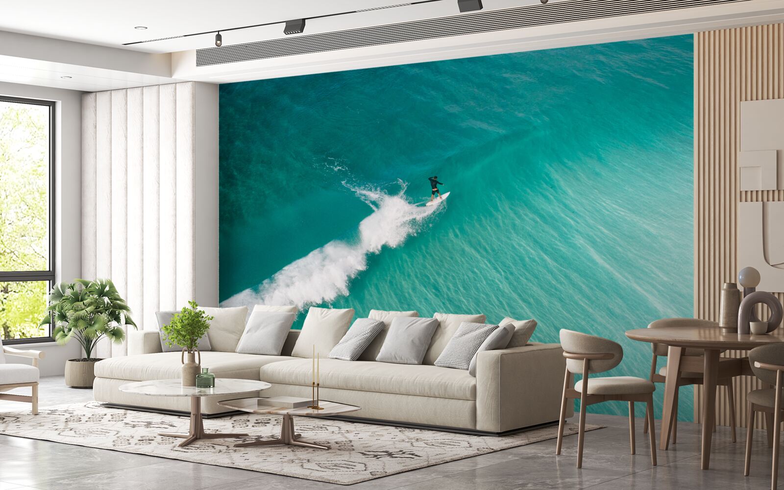 Fototapeta samotny surfer w bezkresie oceanu