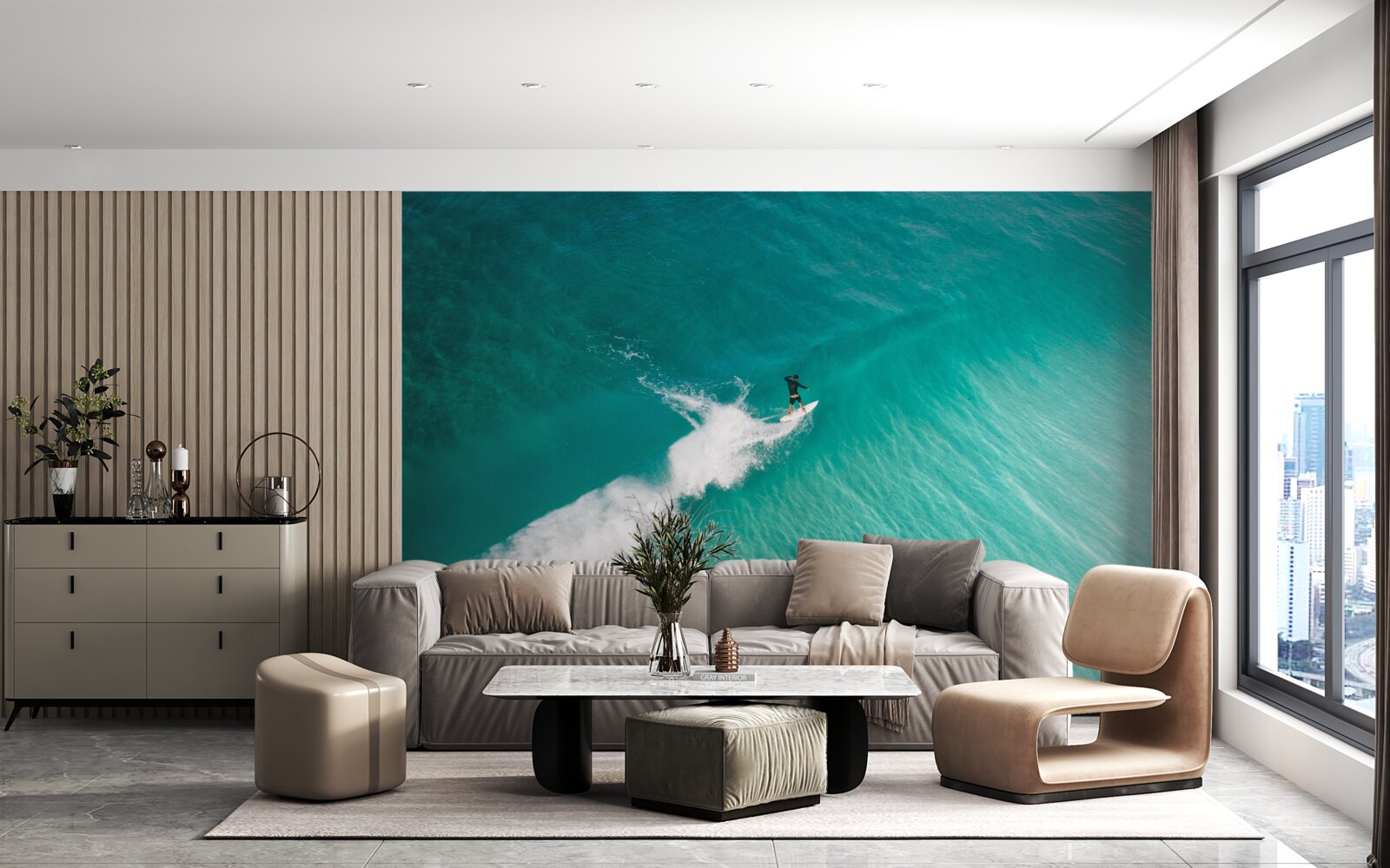 Fototapeta samotny surfer w bezkresie oceanu