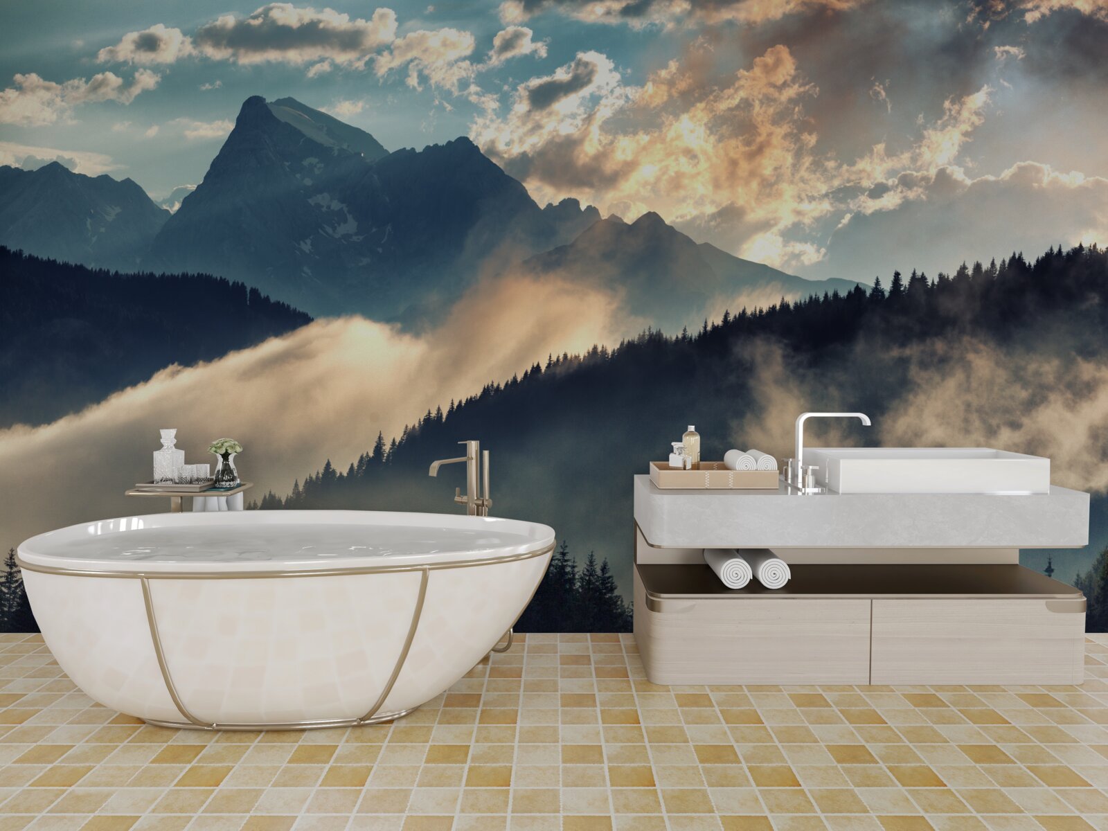 Fototapeta poranek pod majestatycznymi szczytami