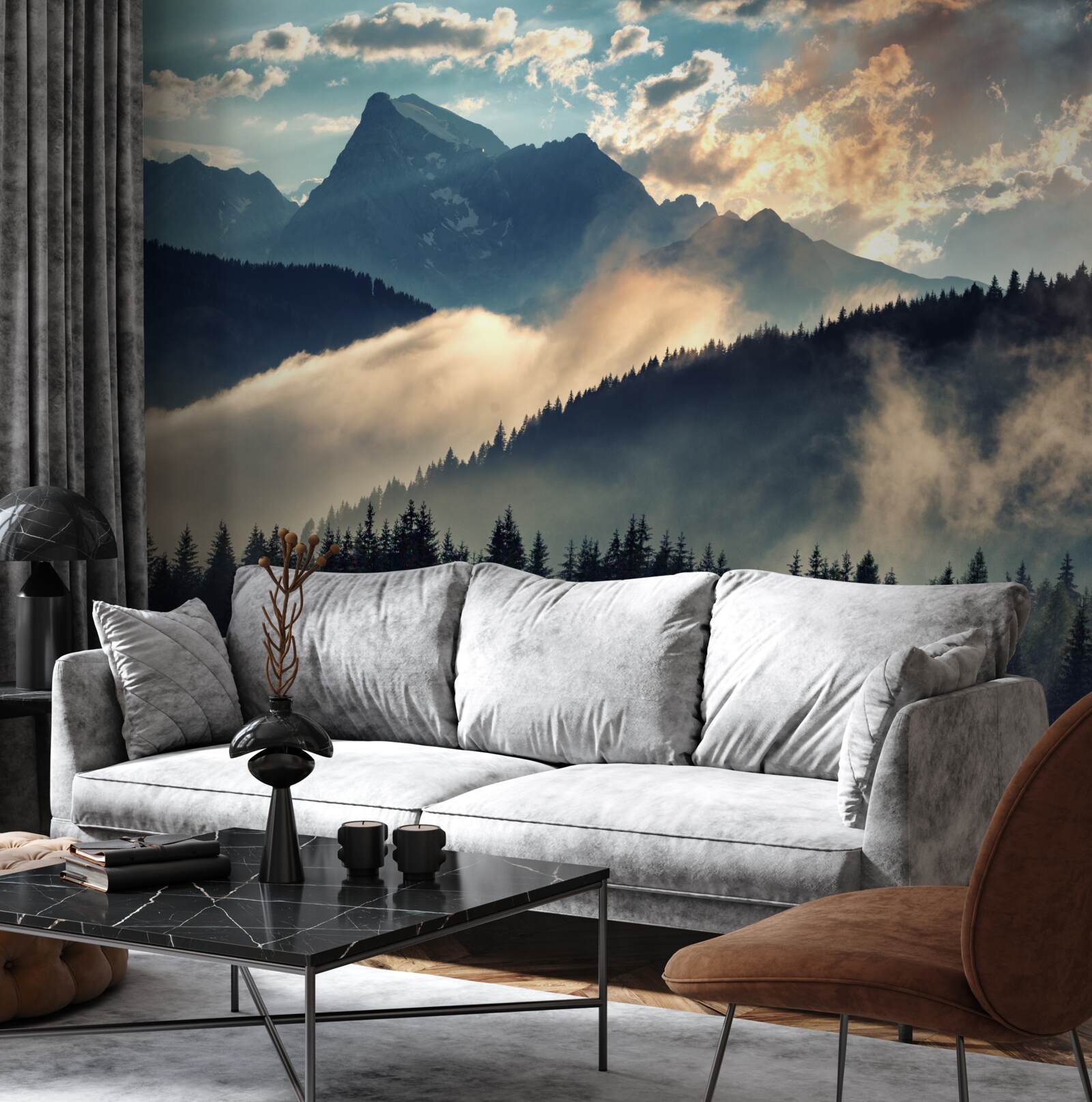 Fototapeta poranek pod majestatycznymi szczytami