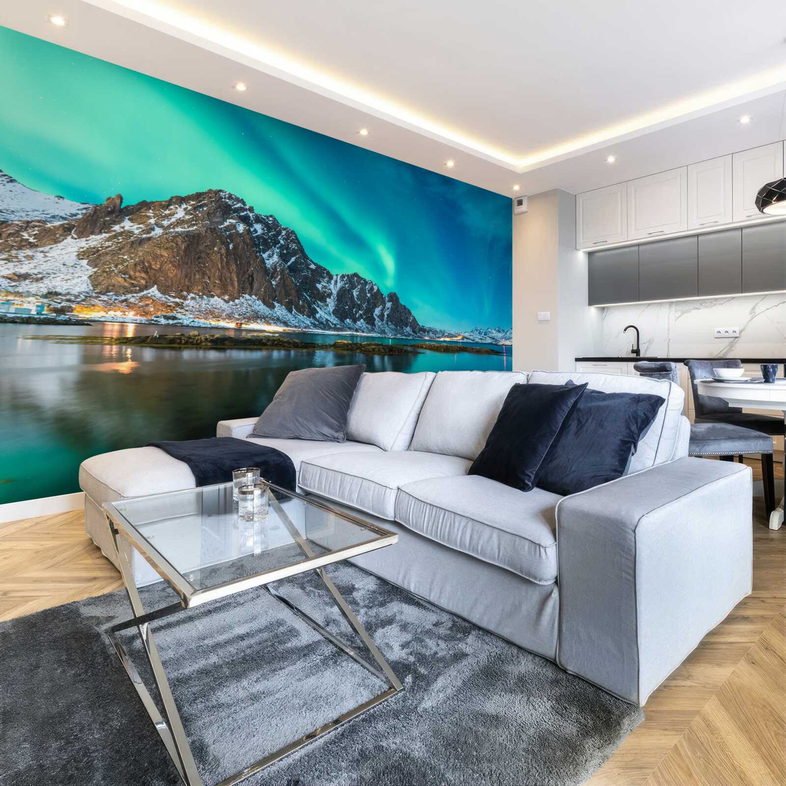 Fototapeta zorza polarna nad szczytem