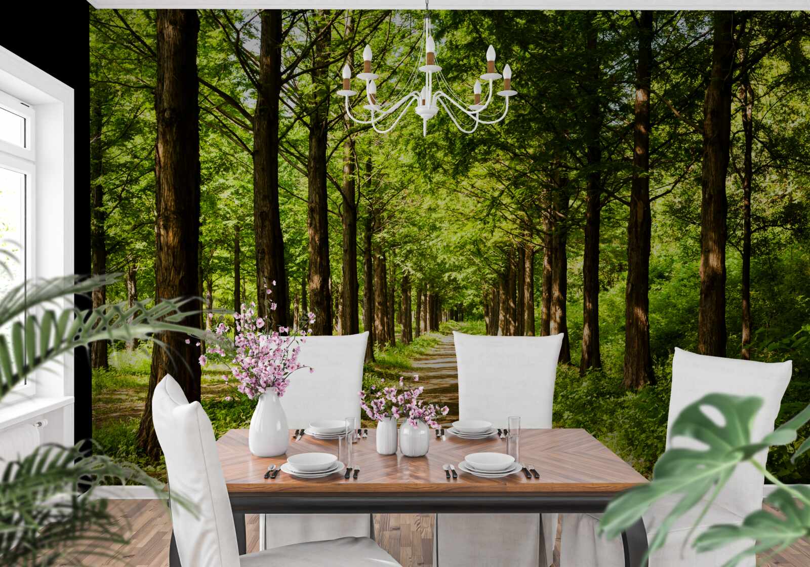 Fototapeta przestronna ścieżka wśród szmaragdowych drzew