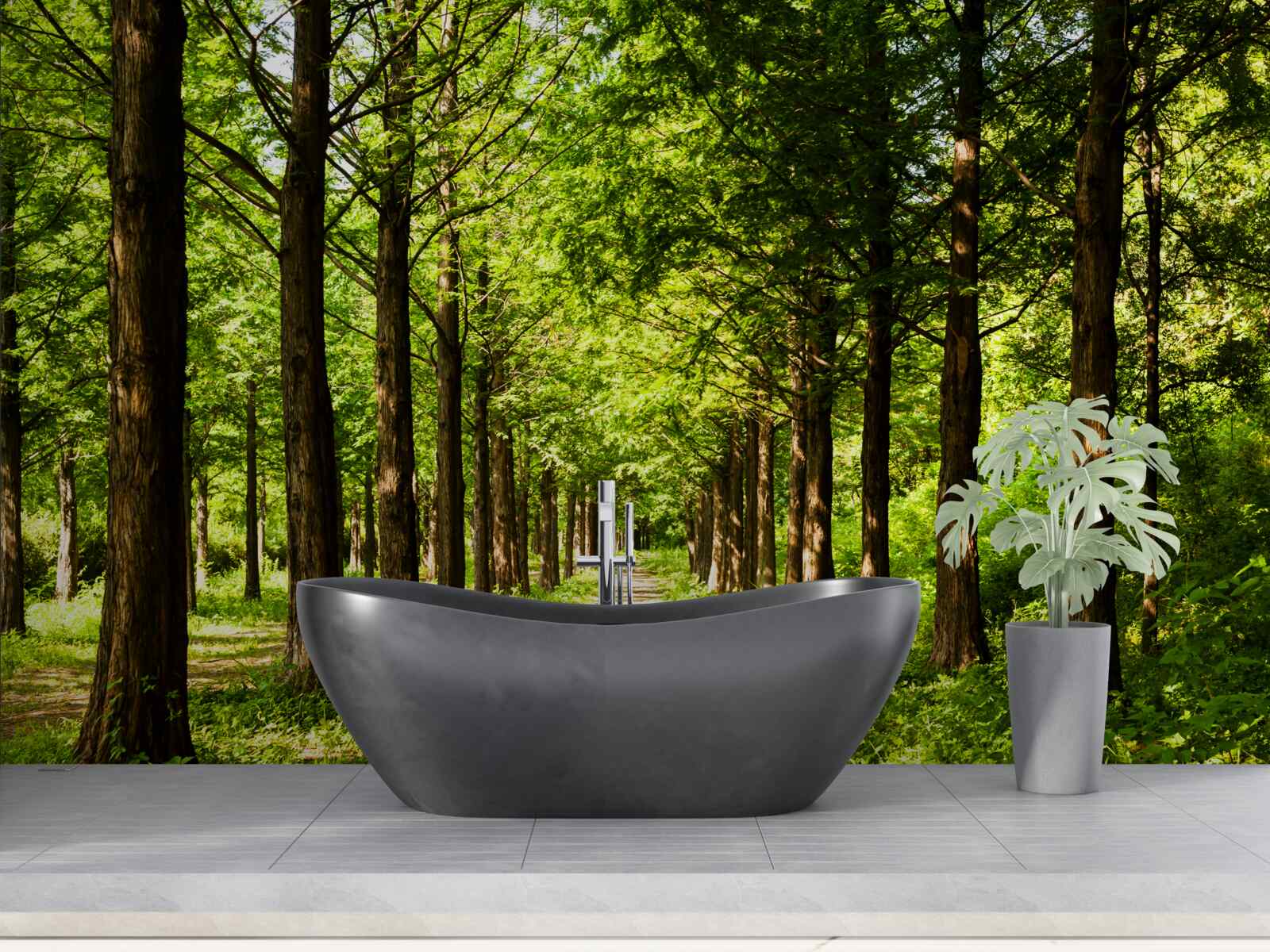 Fototapeta przestronna ścieżka wśród szmaragdowych drzew