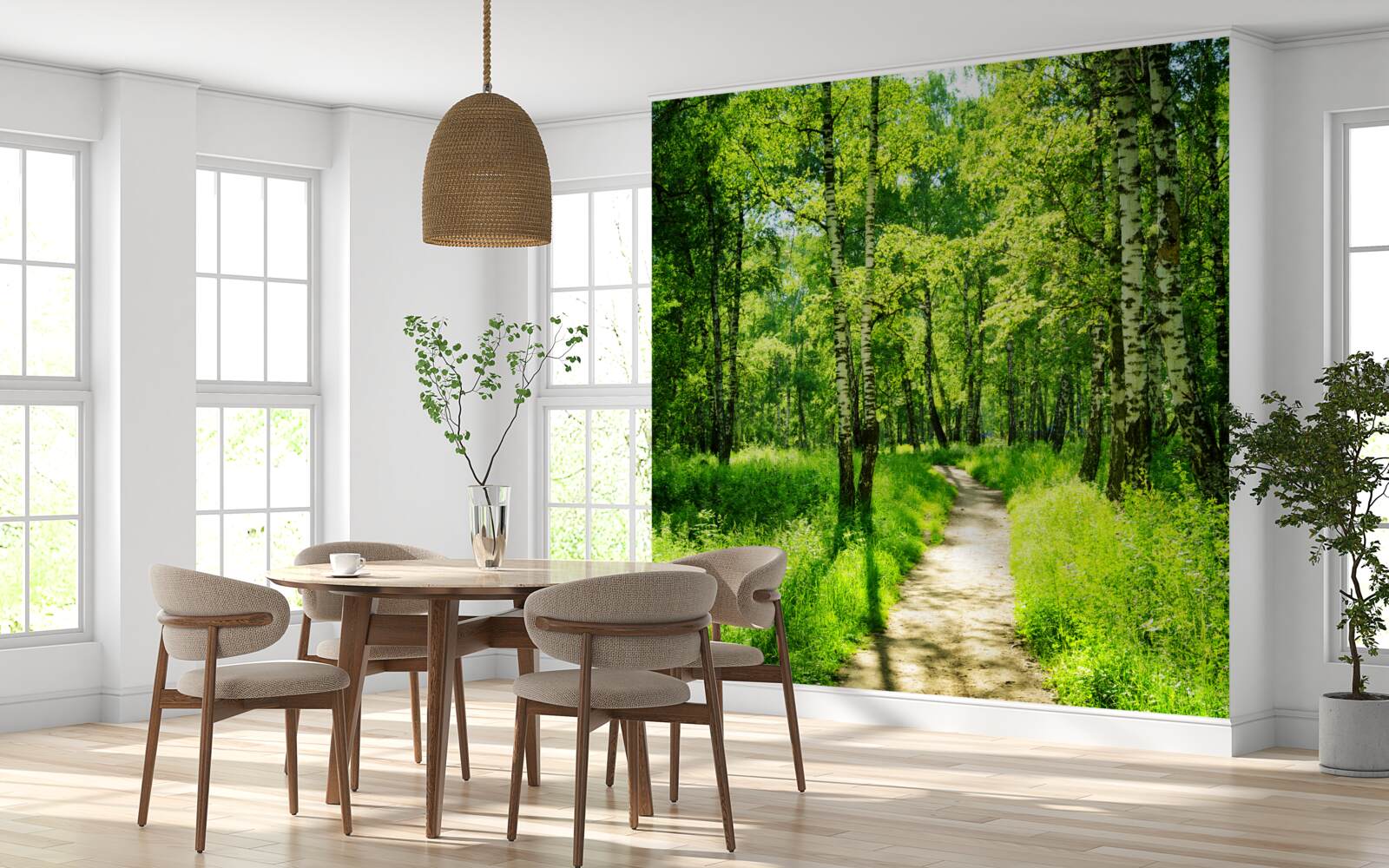 Fototapeta ścieżka otoczona zielonymi drzewami