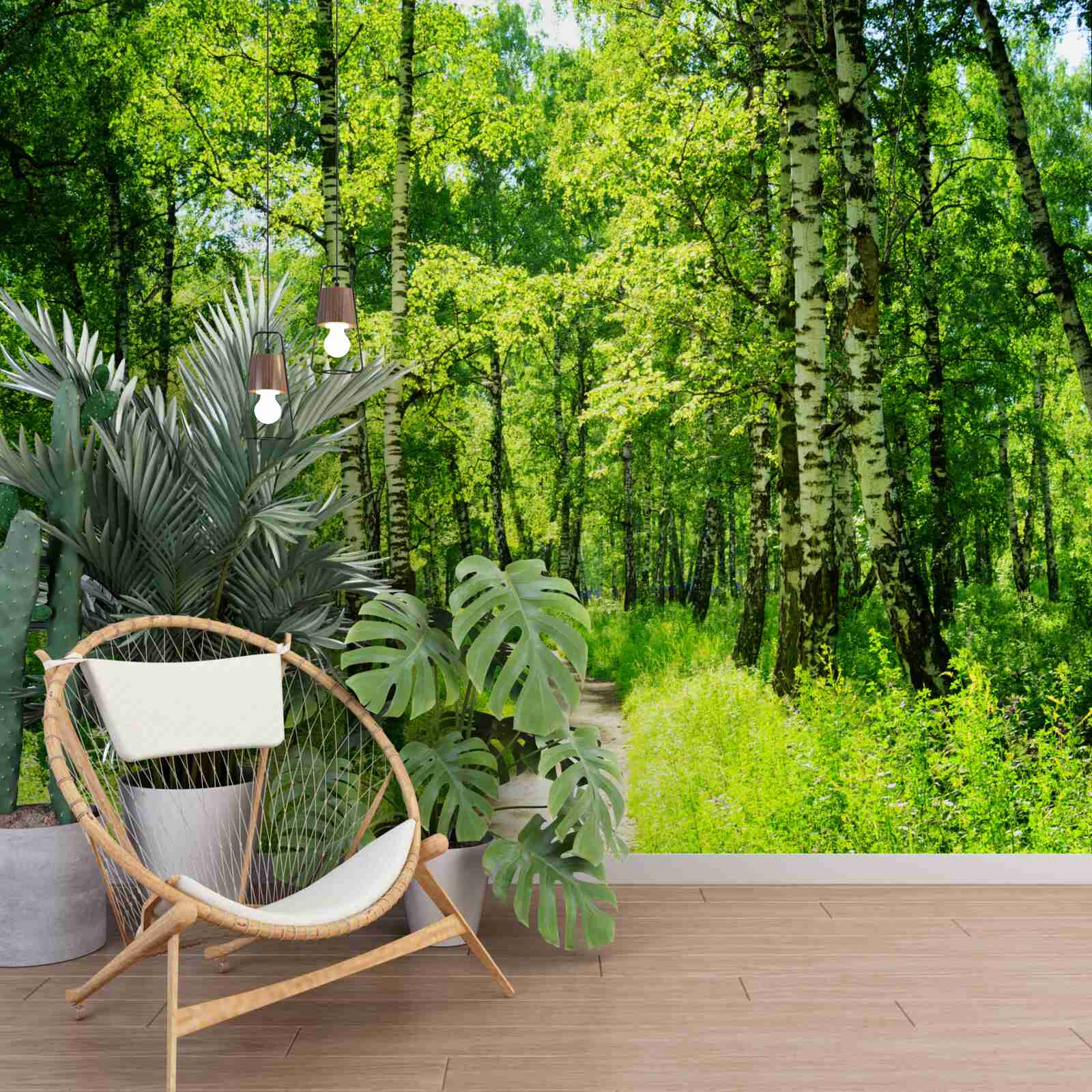 Fototapeta ścieżka otoczona zielonymi drzewami