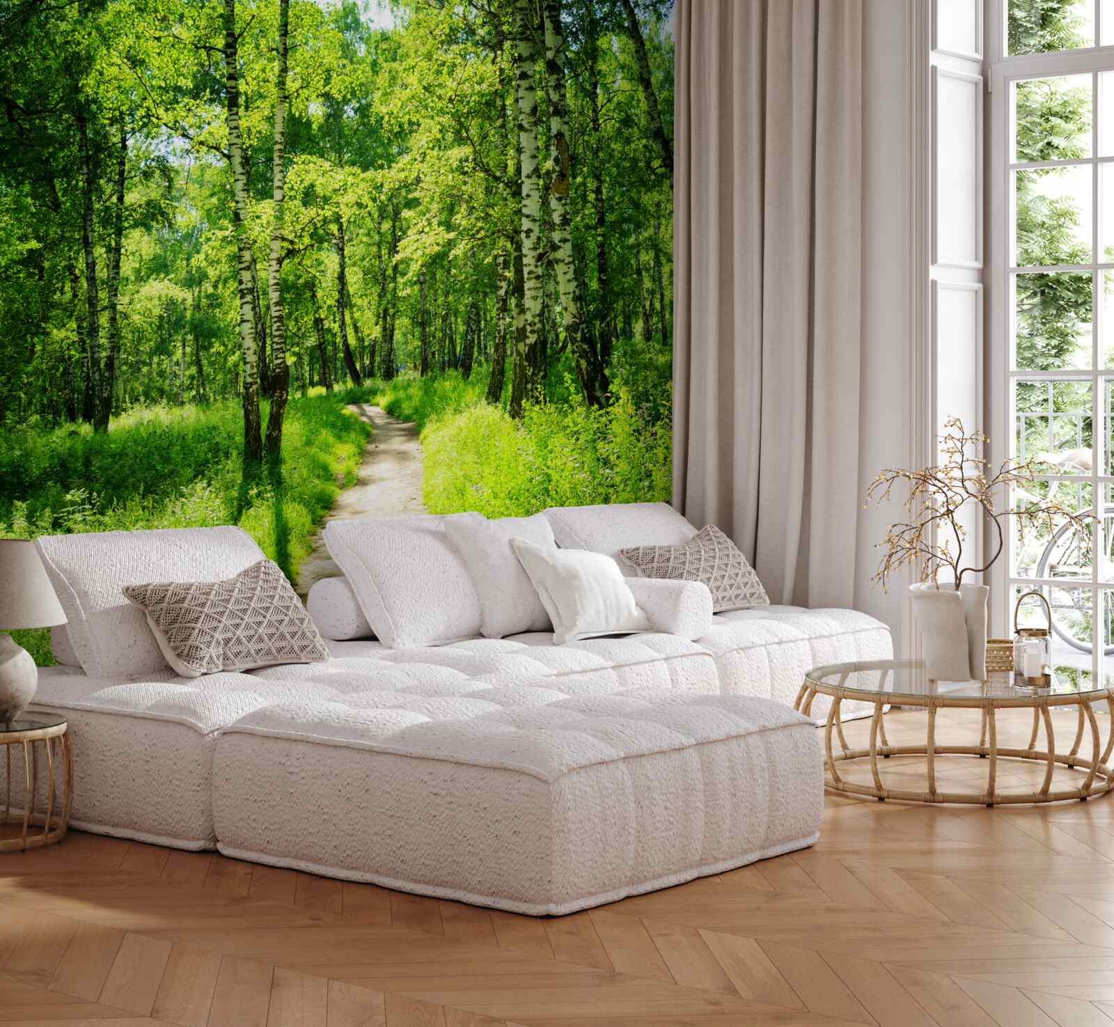 Fototapeta ścieżka otoczona zielonymi drzewami