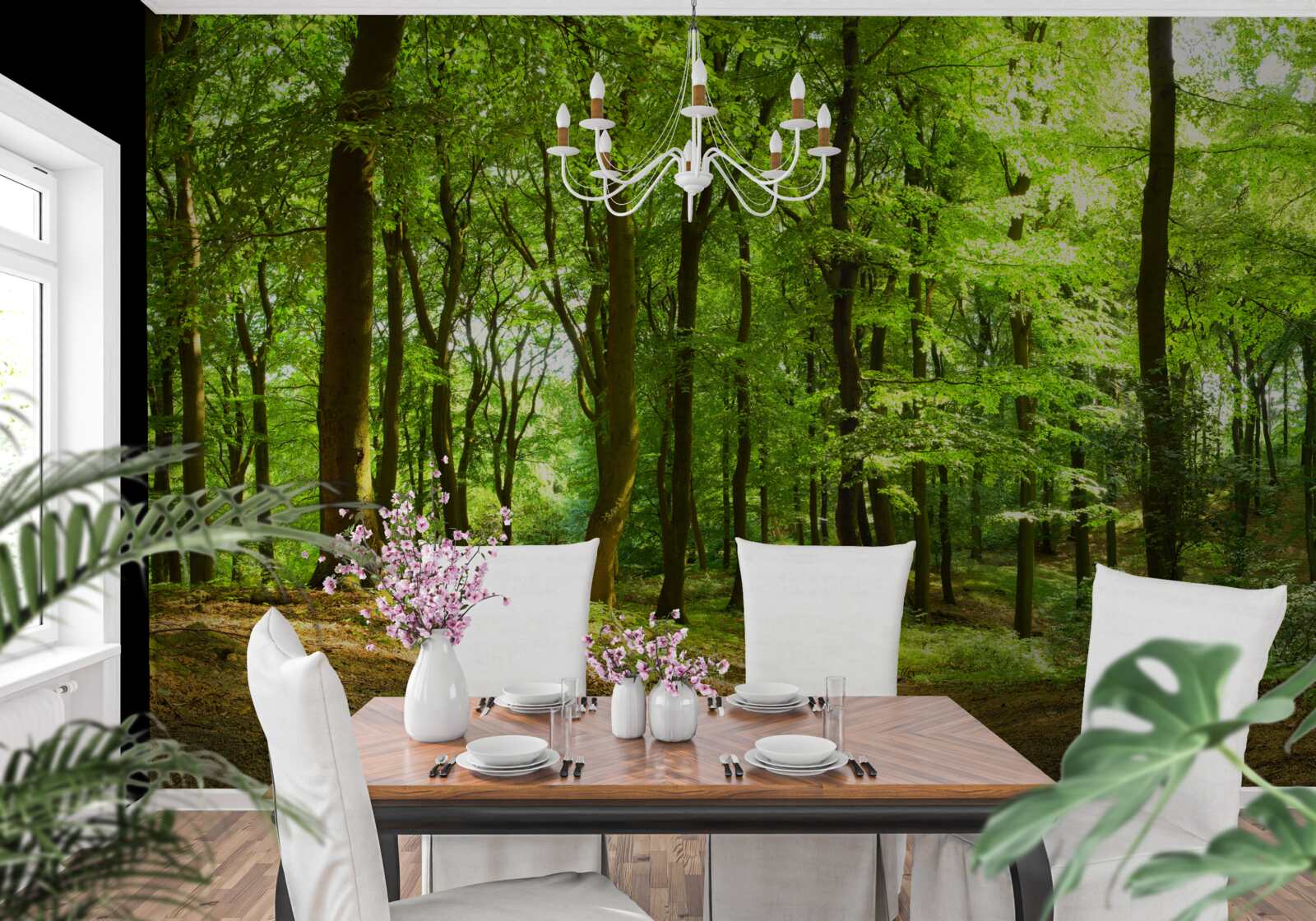 Fototapeta trawnik w gęstym szmaragdowym lesie