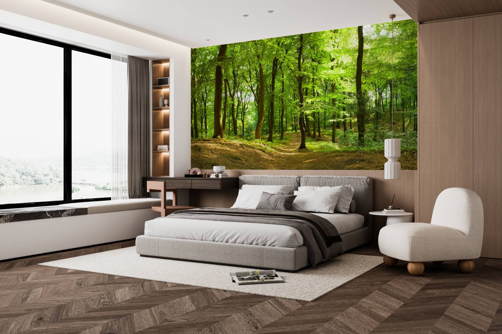 Fototapeta trawnik w gęstym szmaragdowym lesie