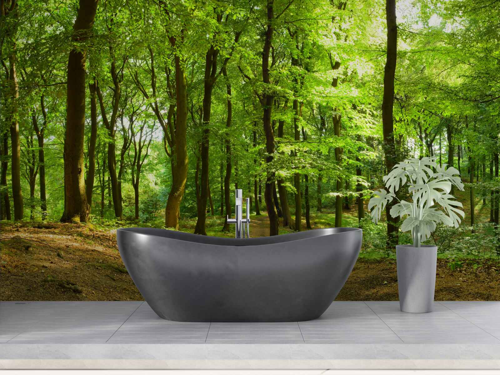 Fototapeta trawnik w gęstym szmaragdowym lesie